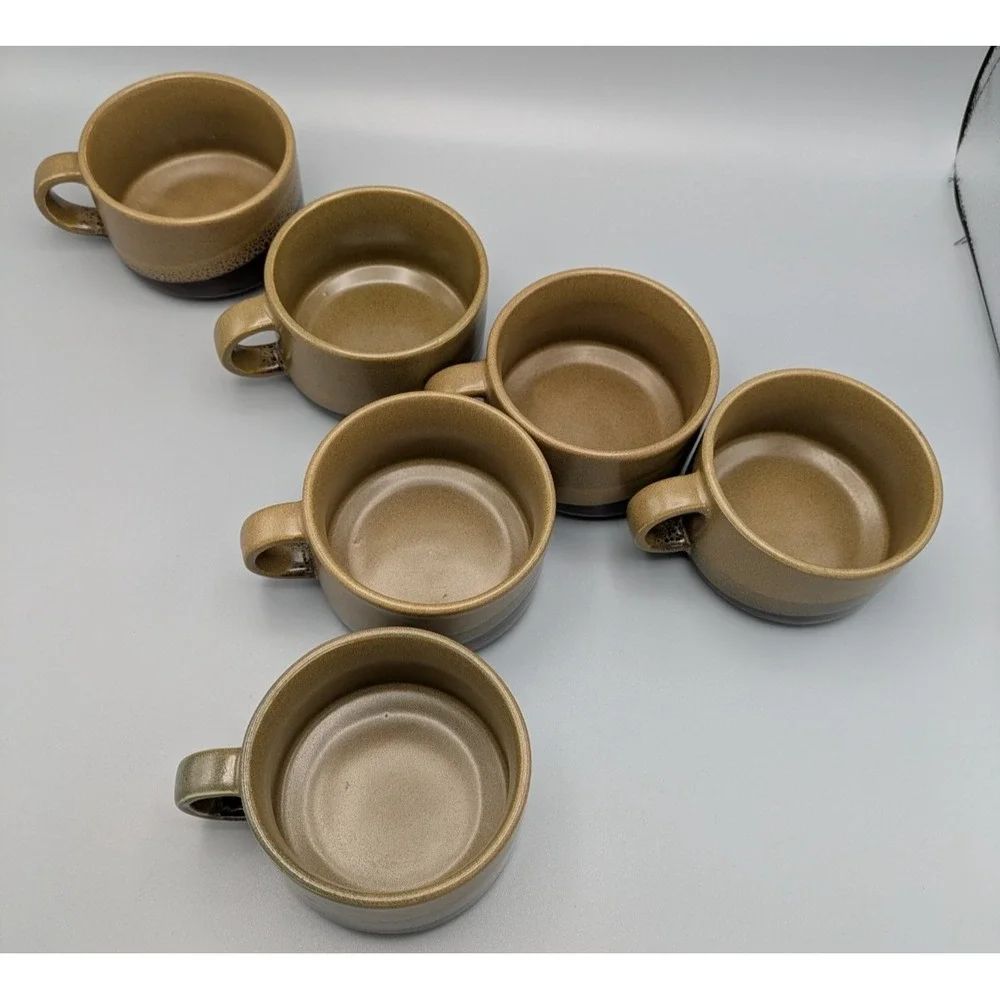 VTG Brown 3 Color Ombre Stoneware Pottery Chili Soup Bowl Mugs w/Handle Set Of 6